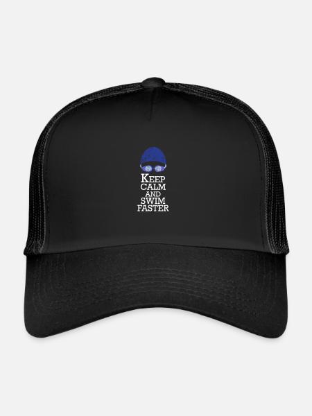 Keep Calm And Swim Faster | Cadeau pour les nageurs - Casquette trucker  - noir/noir - Devant
