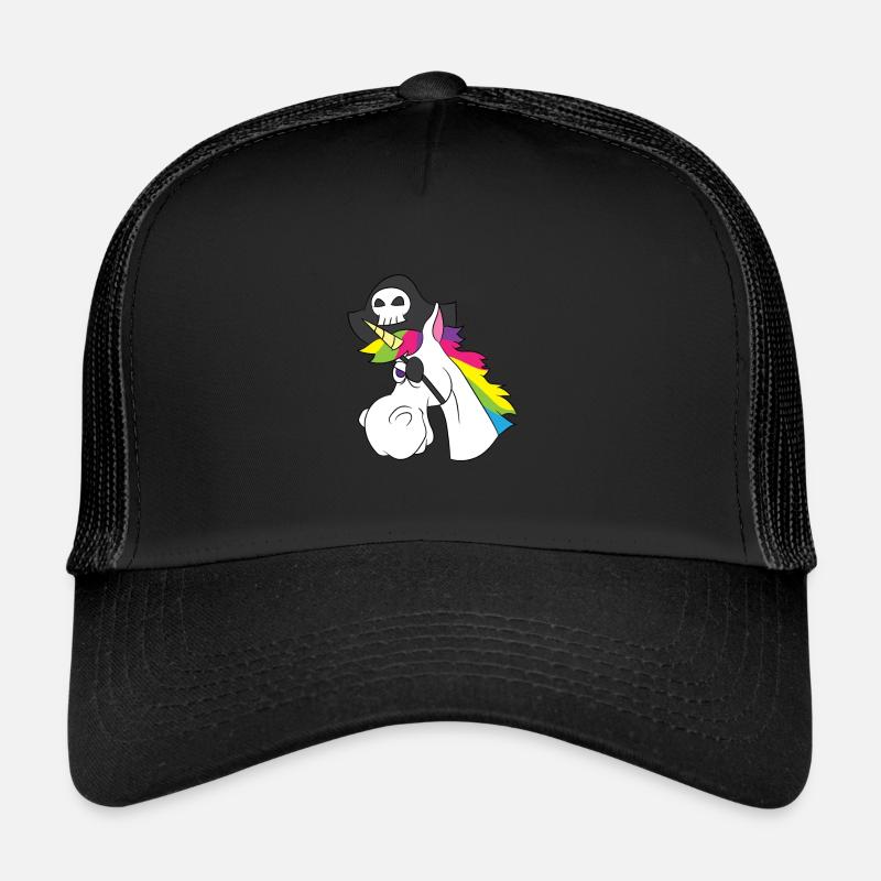 Einhorn Pirat Pferd Augenklappe Regenbogen Karibik - Trucker Cap - Schwarz/Schwarz