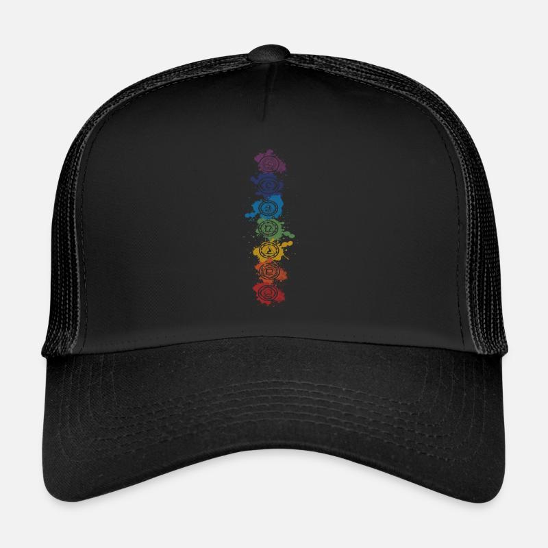 Chakren Elemente Splash - Buddha, Buddhismus, Yoga - Trucker Cap - Schwarz/Schwarz