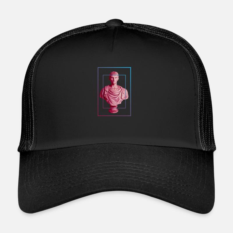 Statuette Synthwave Style Réveil Buste Vaporwave - Casquette trucker  - noir/noir