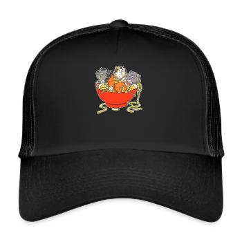 Ramen Kawaii Katzen TShirt I Japanisches Essen - Trucker Cap - Schwarz/Schwarz - Vorne
