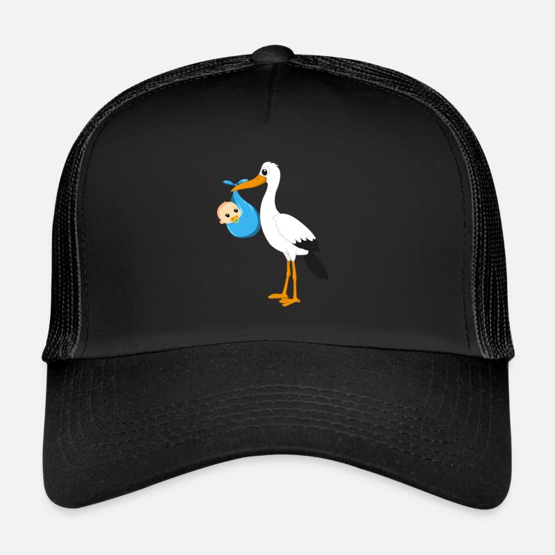Storch stehend mit Baby und Nuckel Junge - Trucker Cap - Schwarz/Schwarz