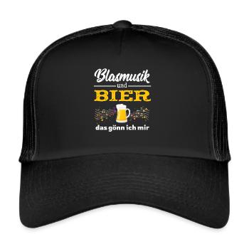 Blasmusik und Bier - Oldies, Schlager - Trucker Cap - Schwarz/Schwarz - Vorne