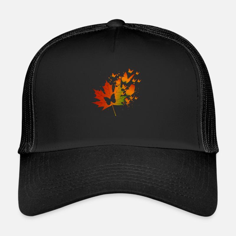Blätter Laub Wald Herbst Schmetterling Geschenk - Trucker Cap - Schwarz/Schwarz