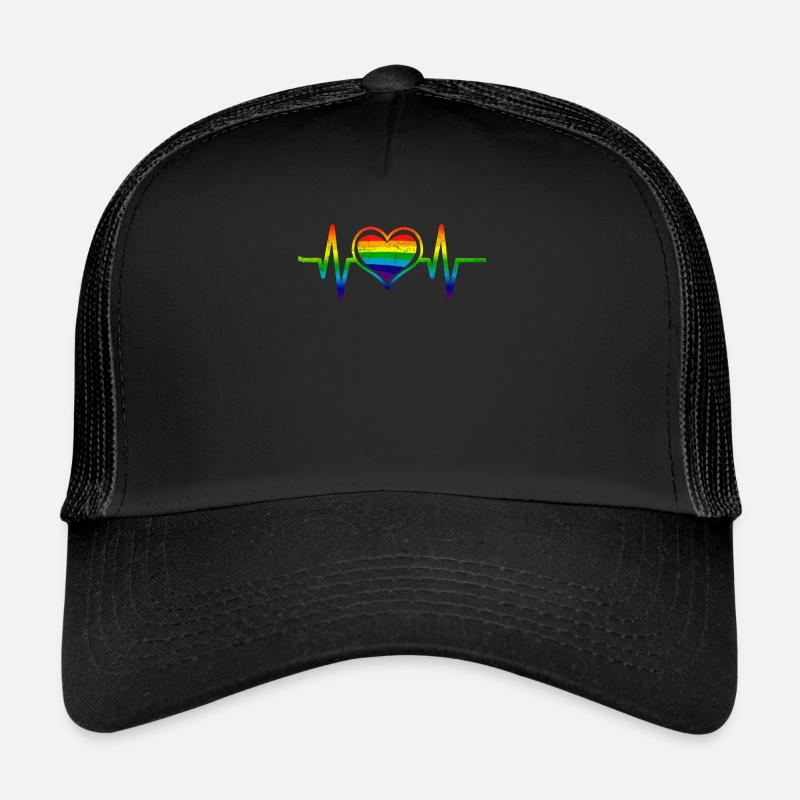 EKG Herzschlag LGBT Frequenz - Trucker Cap - Schwarz/Schwarz