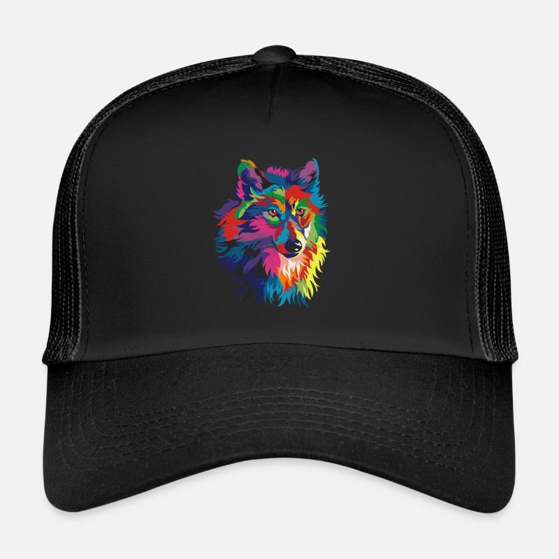 Loup coloré - Casquette trucker  - noir/noir