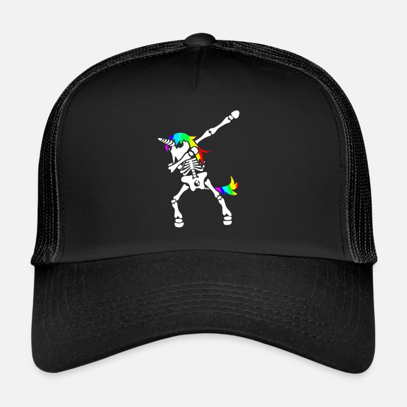 Dab Einhorn Skelett Dabbing Gerippe Halloween - Trucker Cap - Schwarz/Schwarz