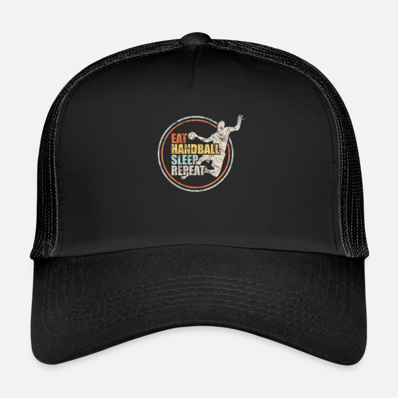 Handball Handballer Retro Geschenk - Trucker Cap - Schwarz/Schwarz