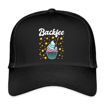 Backfee Hobbybäcker Bäckerin Backen Cupcake Muffin - Trucker Cap - Schwarz/Schwarz - Vorne
