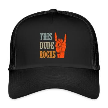 Rock n Roll This Dude Rocks Heavy Metal - Trucker Cap - Schwarz/Schwarz - Vorne