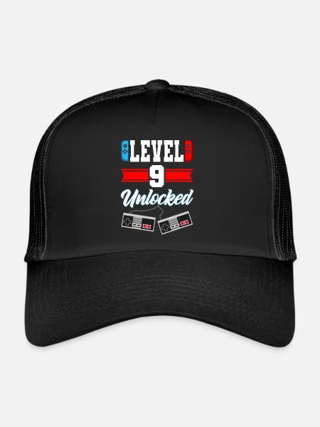 Level 9 Unlocked Gamer Zocker Geburtstagsshirt 9 J - Trucker Cap - Schwarz/Schwarz