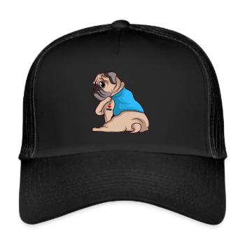 Mops Hund - Trucker Cap - Schwarz/Schwarz - Vorne