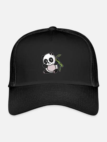 Mignon Kawaii Panda Ours - Casquette trucker  - noir/noir - Devant