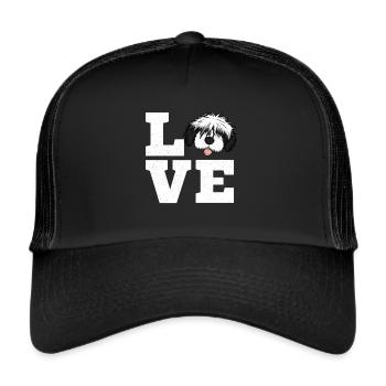 Bobtail-Pudel-Mischling Hund Geschenk - Trucker Cap - Schwarz/Schwarz - Vorne