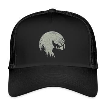 Howling Wolf Moon Silhouette Full Moon Gift - Trucker Cap - black/black - Front