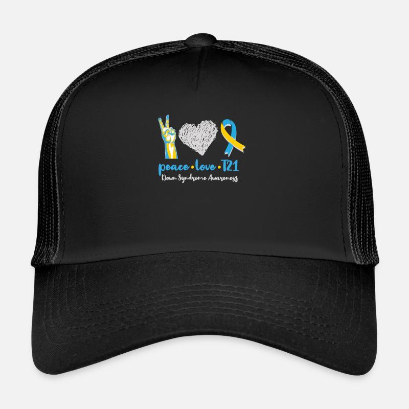Peace Love T21 Down Syndrome Awareness Sped Teache - Trucker Cap - Schwarz/Schwarz