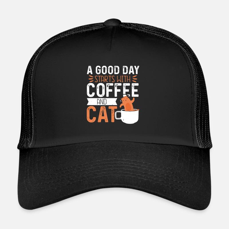 A good day starts with coffee and cat funny Trucker Cap