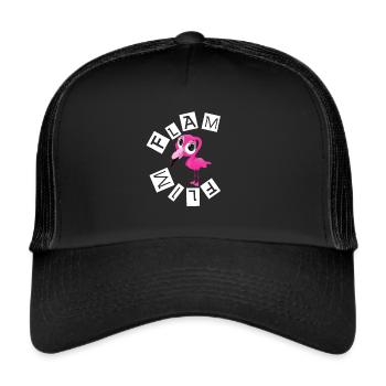 Rosa Süßer Niedlicher Flim Flam Flamingo Vogel - Trucker Cap - Schwarz/Schwarz - Vorne