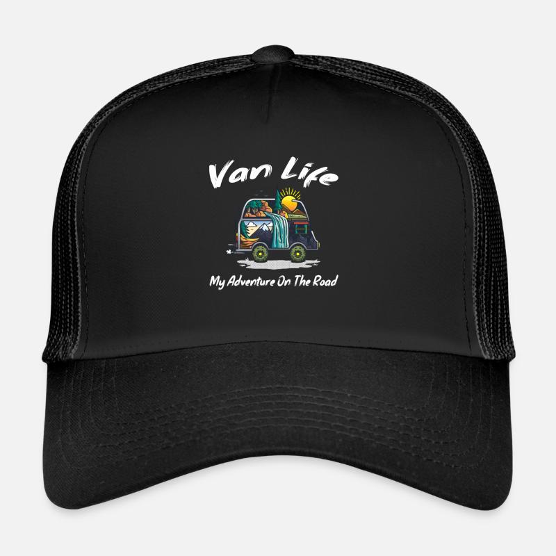 Van Life My Adventure On The Road Gift - Trucker Cap - black/black