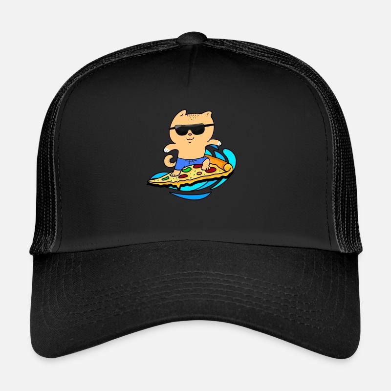 Pizza Cat Surfing On Pizza Trucker Cap