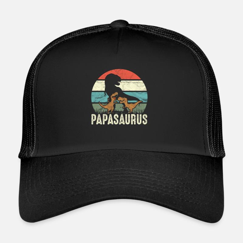 Witziges Papa Papasaurus Dino Dinosaurier Geschenk - Trucker Cap - Schwarz/Schwarz