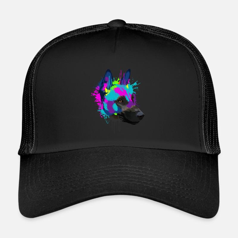 Splash Art Malinois Hund Hundehalter Geschenk - Trucker Cap - Schwarz/Schwarz