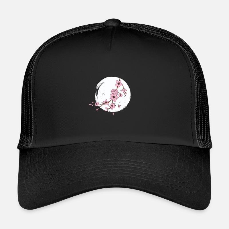 Kirschblüte Mond - Trucker Cap - Schwarz/Schwarz