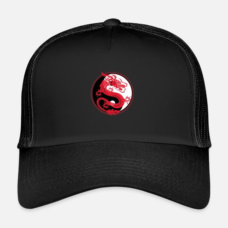 Yin Yang Drache China Harmonie Taoismus Daoismus Geschenk - Trucker Cap - Schwarz/Schwarz