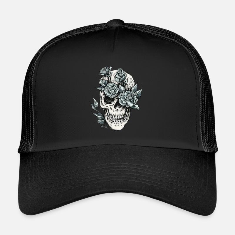 Totenkopf Schädel Skull mit Blumen Geschenkidee Trucker Cap