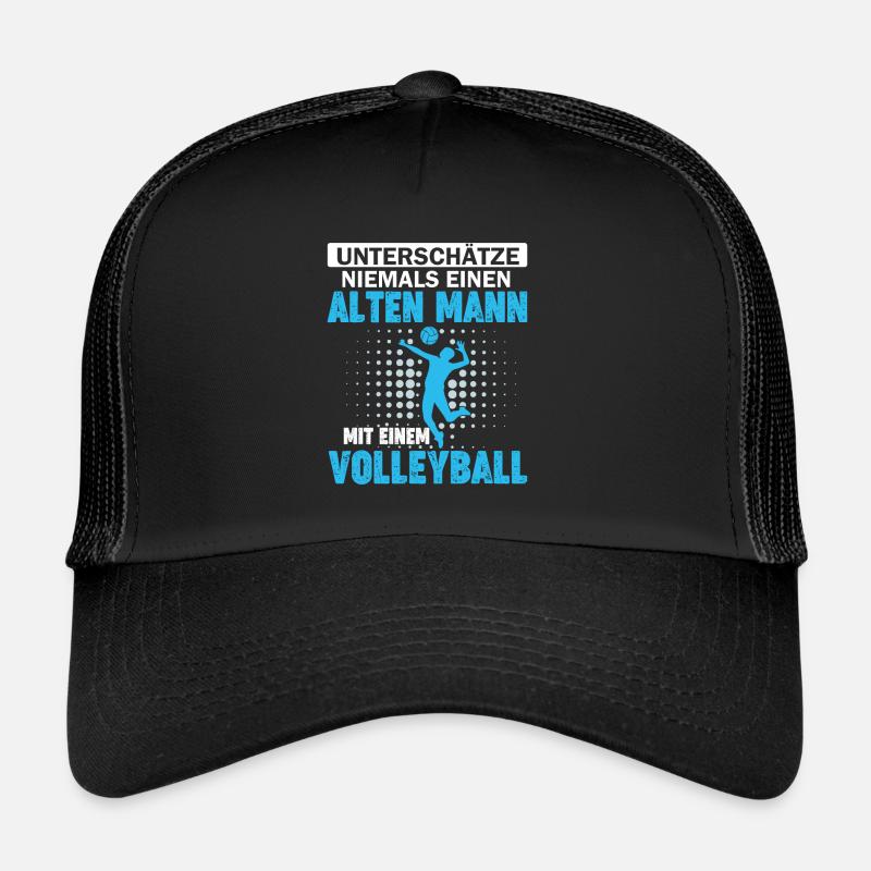alter Mann mit einem Volleyball - Trucker Cap - Schwarz/Schwarz