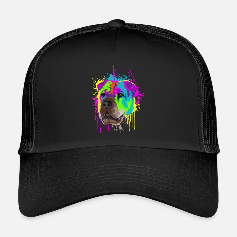 Splash Art Shar Pei Hund Hundehalter Geschenk - Trucker Cap - Schwarz/Schwarz