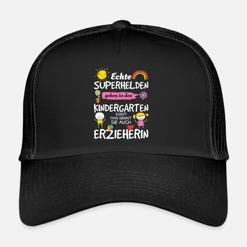 Echte Superhelden - Erzieherin Geschenkidee - Trucker Cap - Schwarz/Schwarz