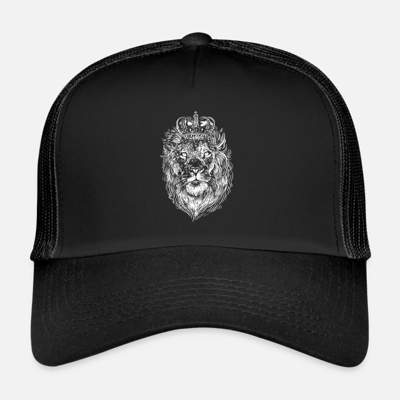 Löwe mit Krone handgezeichnet - Trucker Cap - Schwarz/Schwarz