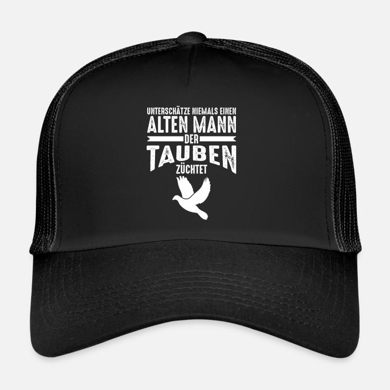 Alter Mann - Tauben | Taubenzüchter Retro - Trucker Cap - Schwarz/Schwarz