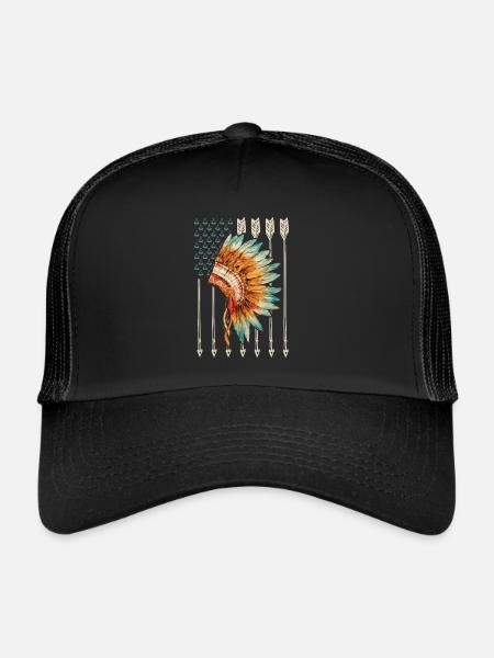 Cadeau de flèche d’indicateur américain indigène des ETATS-UNIS - Casquette trucker  - noir/noir - Devant