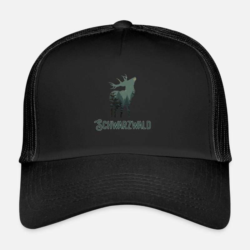 Schwarzwald Hirsch & Wald Schwarzwälder Heimat - Trucker Cap - Schwarz/Schwarz