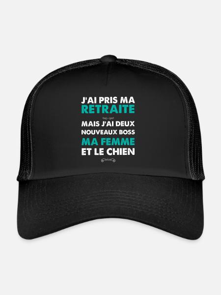 Homme retraite femme et chien - Casquette trucker  - noir/noir - Devant