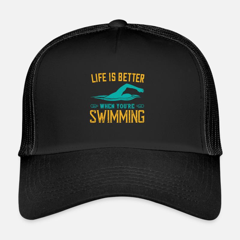 Schwimmen das Leben ist besser wenn du schwimmst - Trucker Cap - Schwarz/Schwarz