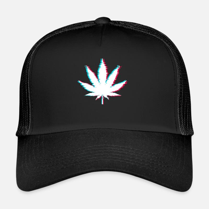 Ästhetisches Vaporwave Marihuana Blatt mit Glitch Trucker Cap
