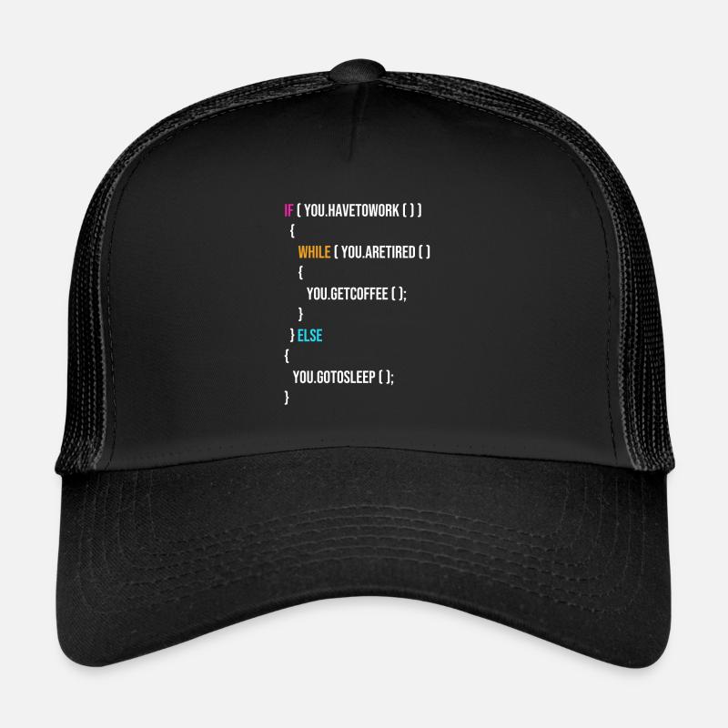 Funny Programmer Codes Coffee And Sleep Trucker Cap