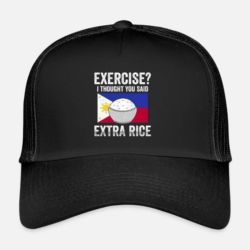 Funny Exercise Extra Rice Filipino Flag Trucker Cap