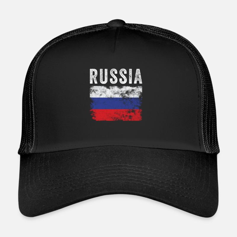 Drapeau russe en détresse - Drapeau russe - Casquette trucker  - noir/noir
