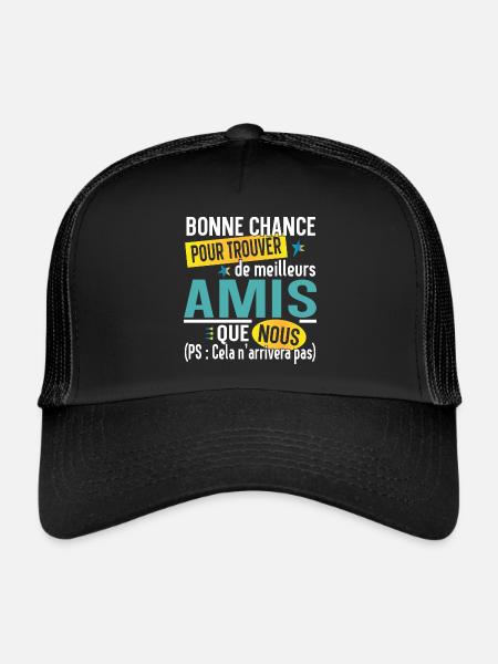 Ami Amie Amitié Cadeau Pote Copain Copine Collègue - Casquette trucker  - noir/noir - Devant