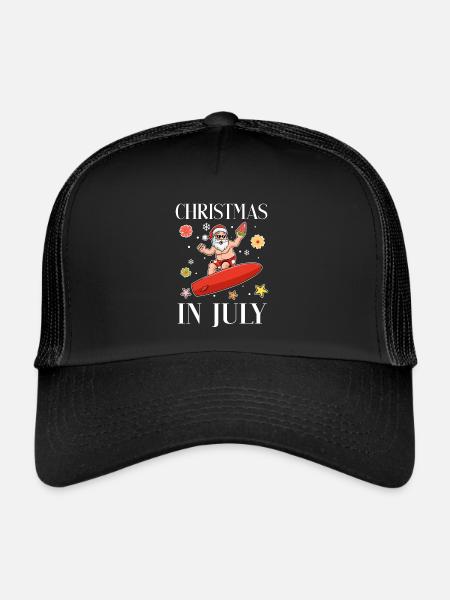 Xmas In July Funny Santa Surfing Summer Surfer - Trucker Cap - black/black - Front
