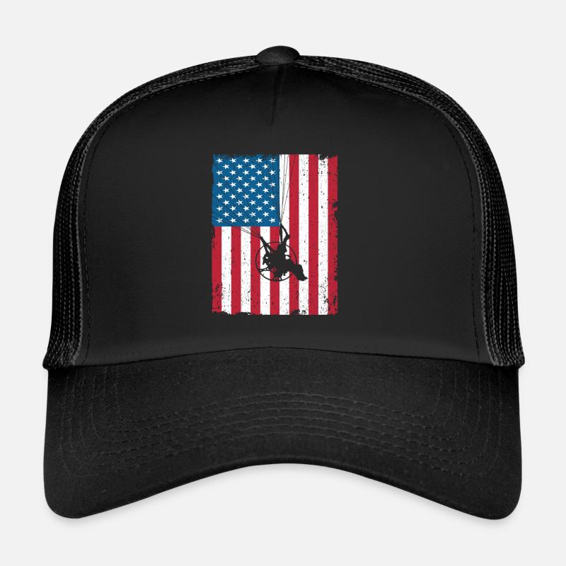 Paramotoring Powered Paragliding PPG USA Flagge - Trucker Cap - Schwarz/Schwarz
