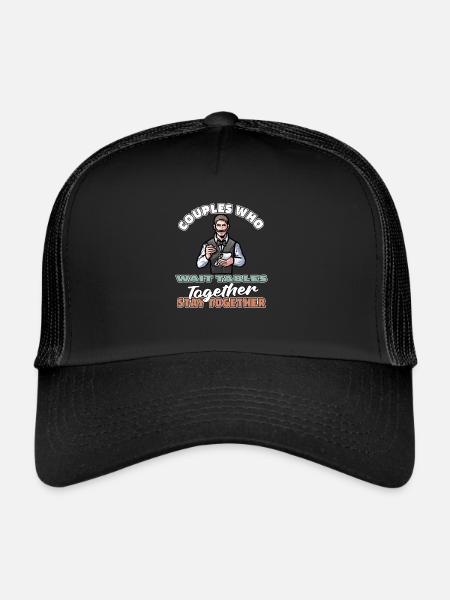 Couple de serveuses serveur - Casquette trucker  - noir/noir - Devant