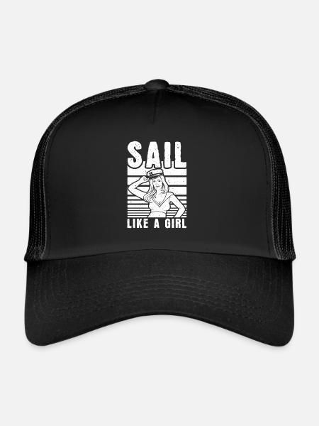 Sailing Sailor Sailboat Girls - Trucker Cap - black/black - Front