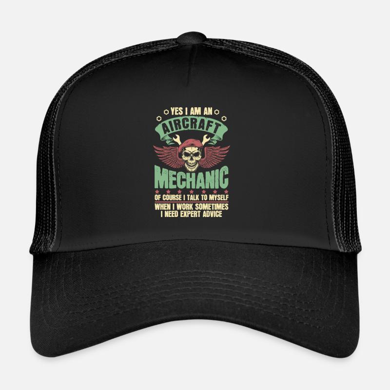 Flugzeug Mechaniker Totenschädel - Trucker Cap - Schwarz/Schwarz