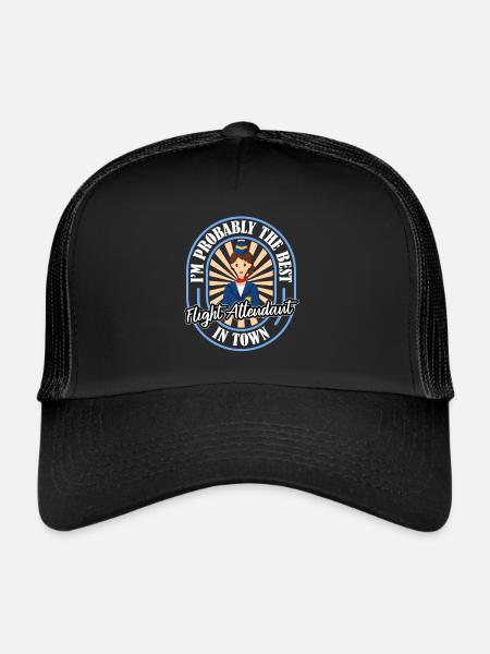 Flight attendant stewardess funny - Trucker Cap - black/black - Front