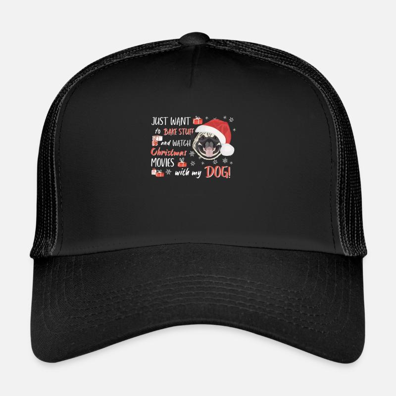 Mops Frohe Weihnachten - Trucker Cap - Schwarz/Schwarz